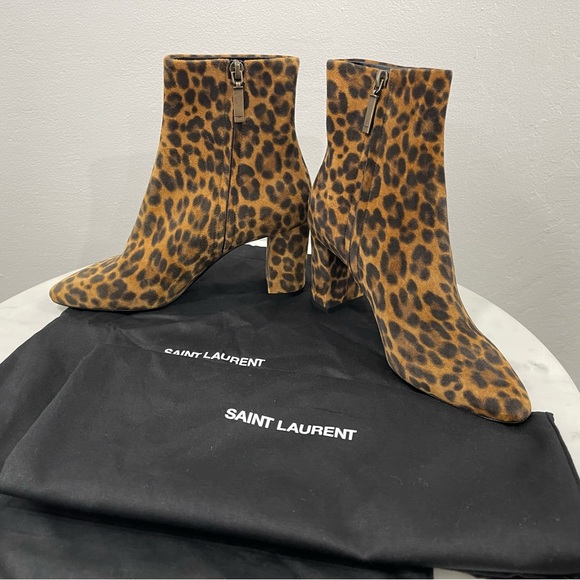 Saint Laurent YSL Leopard Print Suede Lou 75 Zip Bootie Sz 36 EU (5.5-6 US) - Picture 2 of 12